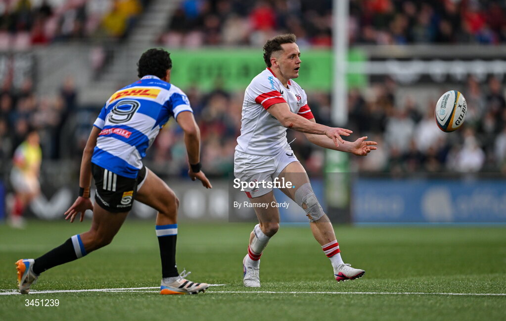 8 May 2026; Michael Lowry of Ulster during the United Rugby Championship match between Ulster and DHL Stormers at Affidea Stadium in Belfast. Photo by Ramsey Cardy/Sportsfile