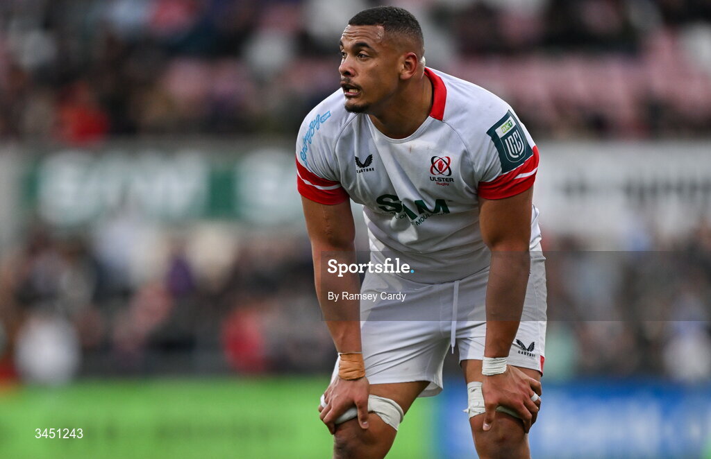 8 May 2026; Juarno Augustus of Ulster during the United Rugby Championship match between Ulster and DHL Stormers at Affidea Stadium in Belfast. Photo by Ramsey Cardy/Sportsfile
