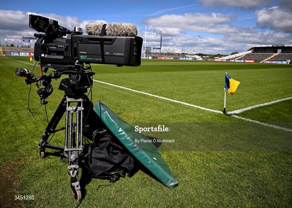10 May 2026; A pitchside camera before the Connacht GAA Football Senior Championship final match between Roscommon and Galway at King & Moffatt Dr Hyde Park in Roscommon. Photo by Piaras Ó Mídheach/Sportsfile
