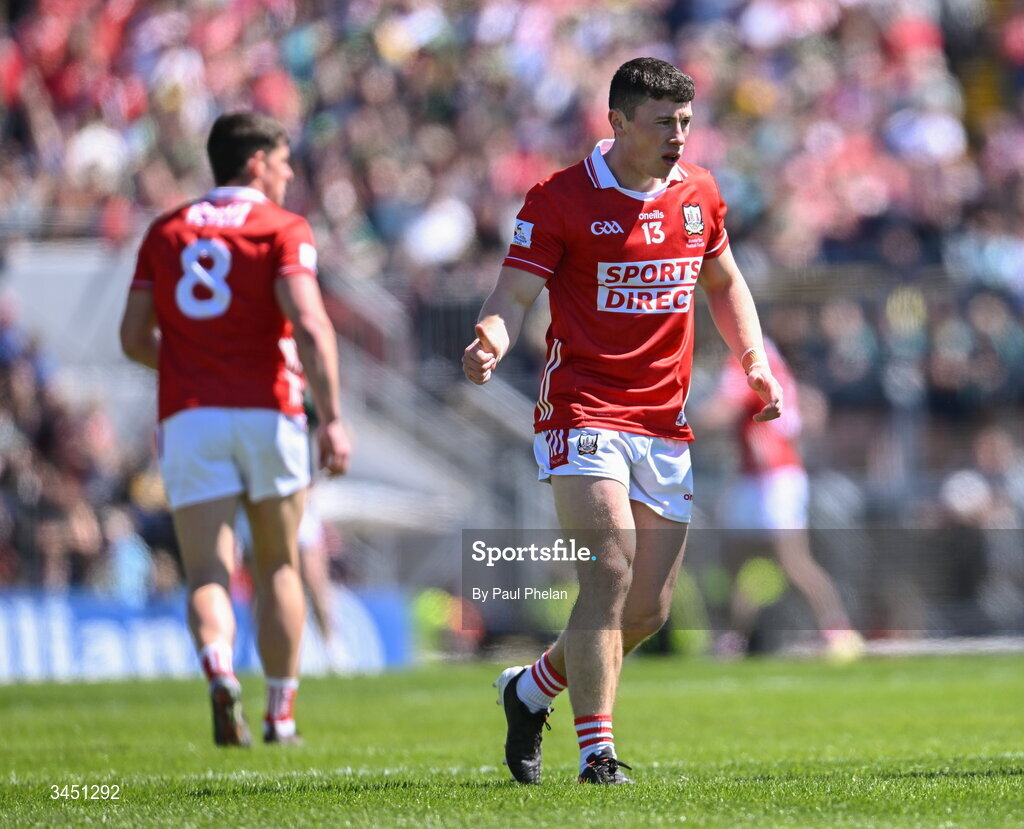 10 May 2026; Mark Cronin of Cork celebrates scoring a two pointer during the Munster GAA Football Senior Championship final match between Kerry and Cork at Fitzgerald Stadium in Killarney, Kerry. Photo by Paul Phelan/Sportsfile