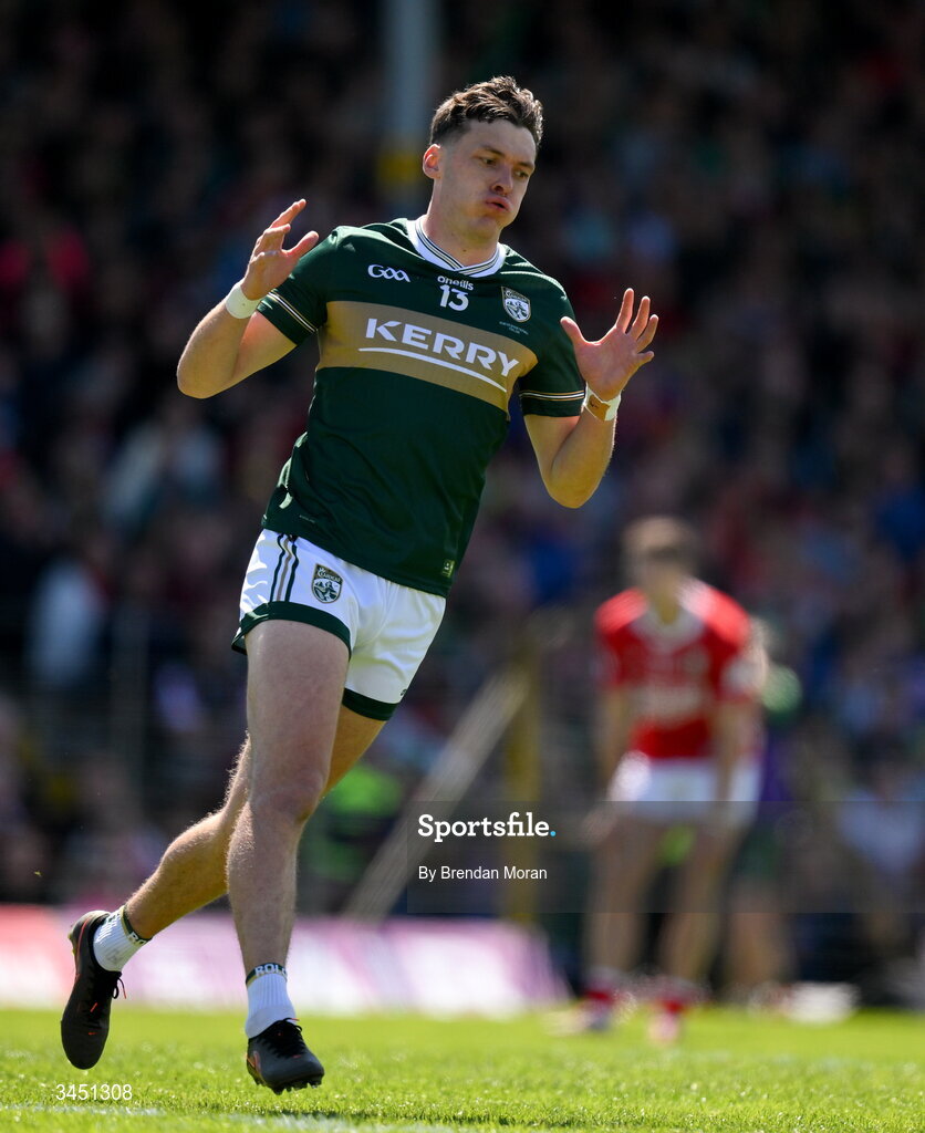 10 May 2026; David Clifford of Kerry reacts during the Munster GAA Football Senior Championship final match between Kerry and Cork at Fitzgerald Stadium in Killarney, Kerry. Photo by Brendan Moran/Sportsfile