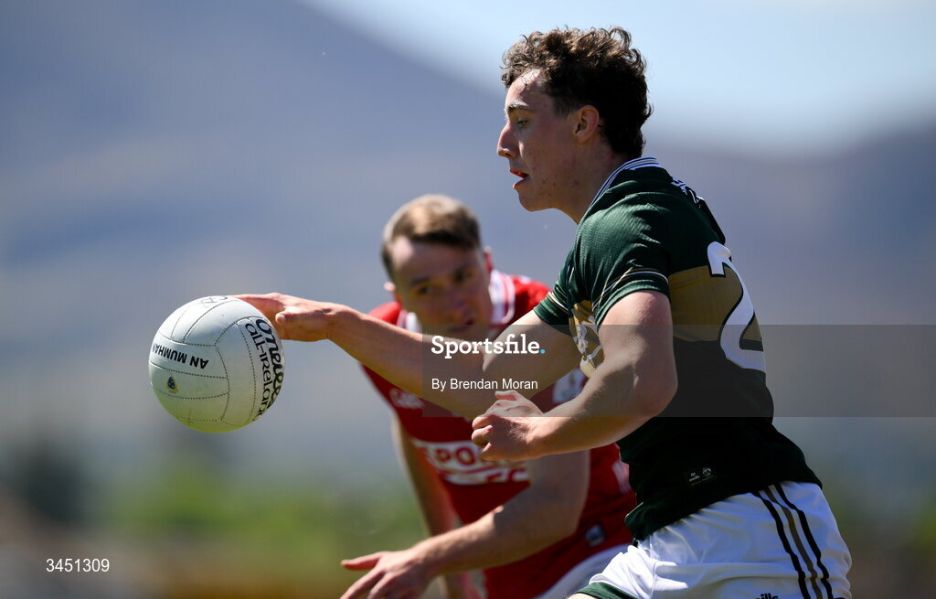 10 May 2026; Tomás Kennedy of Kerry in action against Seán Meehan of Cork during the Munster GAA Football Senior Championship final match between Kerry and Cork at Fitzgerald Stadium in Killarney, Kerry. Photo by Brendan Moran/Sportsfile
