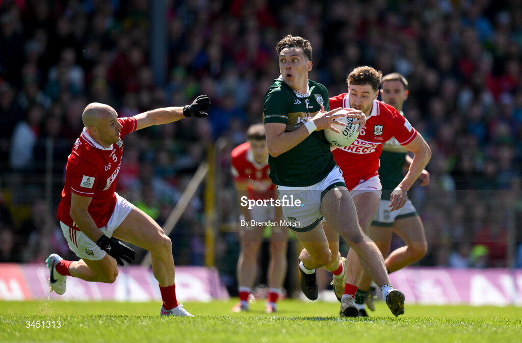 10 May 2026; David Clifford of Kerry in action against Brian O’Driscoll and Paul Walsh of Cork during the Munster GAA Football Senior Championship final match between Kerry and Cork at Fitzgerald Stadium in Killarney, Kerry. Photo by Brendan Moran/Sportsfile