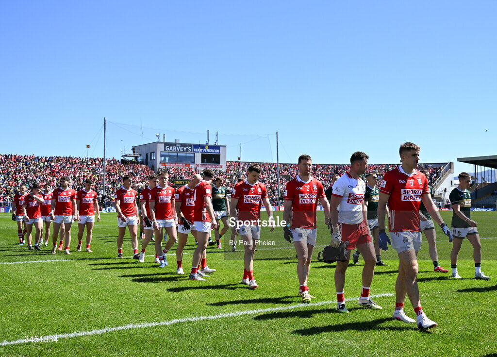 10 May 2026; Cork captain Ian Maguire leads his team in the pre-match parade during the Munster GAA Football Senior Championship final match between Kerry and Cork at Fitzgerald Stadium in Killarney, Kerry. Photo by Paul Phelan/Sportsfile
