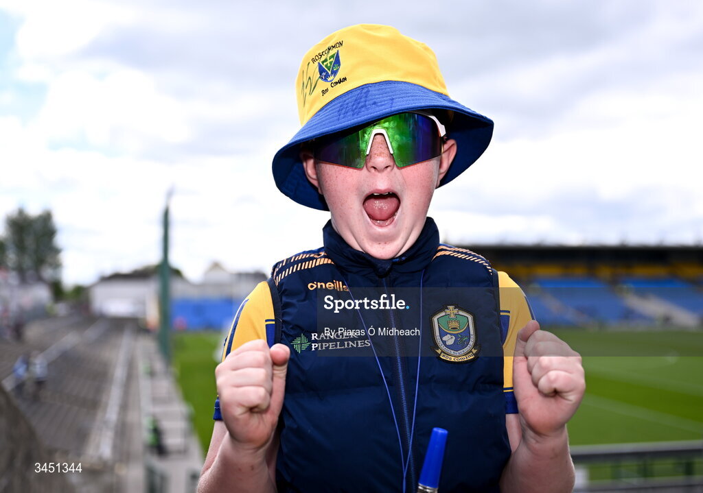 10 May 2026; Roscommon supporter Patrick Maguire, age 9 and from Oran, before the Connacht GAA Football Senior Championship final match between Roscommon and Galway at King & Moffatt Dr Hyde Park in Roscommon. Photo by Piaras Ó Mídheach/Sportsfile