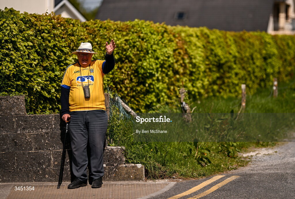 10 May 2026; Roscommon supporter Tony McNamara, from Roscommon Town, enjoys the sunshine before the Connacht GAA Football Senior Championship final match between Roscommon and Galway at King & Moffatt Dr Hyde Park in Roscommon. Photo by Ben McShane/Sportsfile