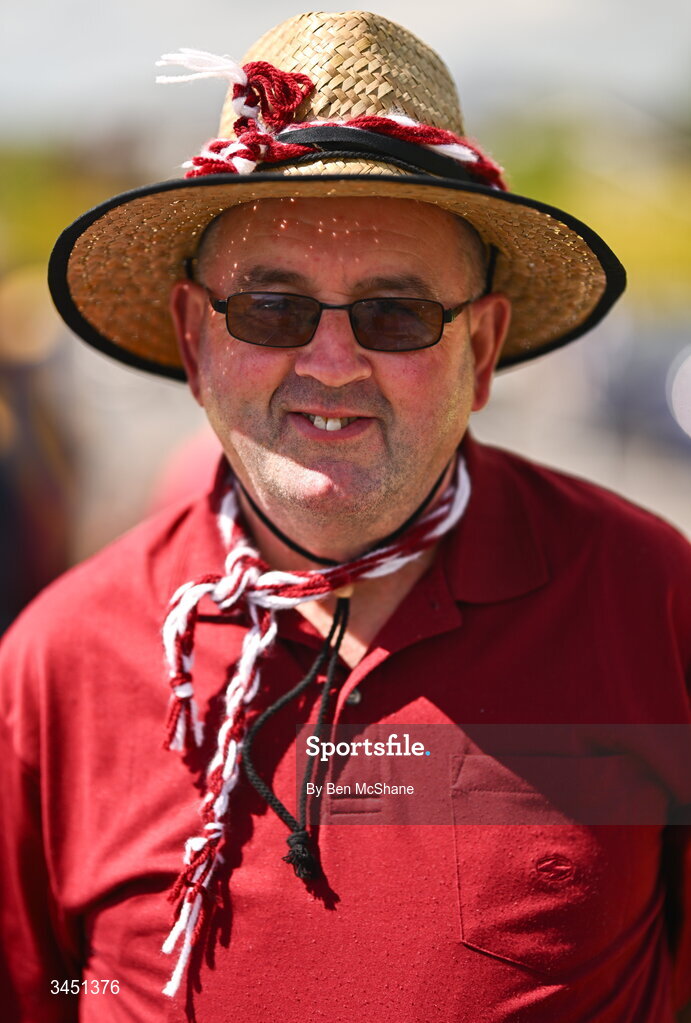 10 May 2026; Galway supporter Padraig Burke, from Clarinbridge, Galway, before the Connacht GAA Football Senior Championship final match between Roscommon and Galway at King & Moffatt Dr Hyde Park in Roscommon. Photo by Ben McShane/Sportsfile