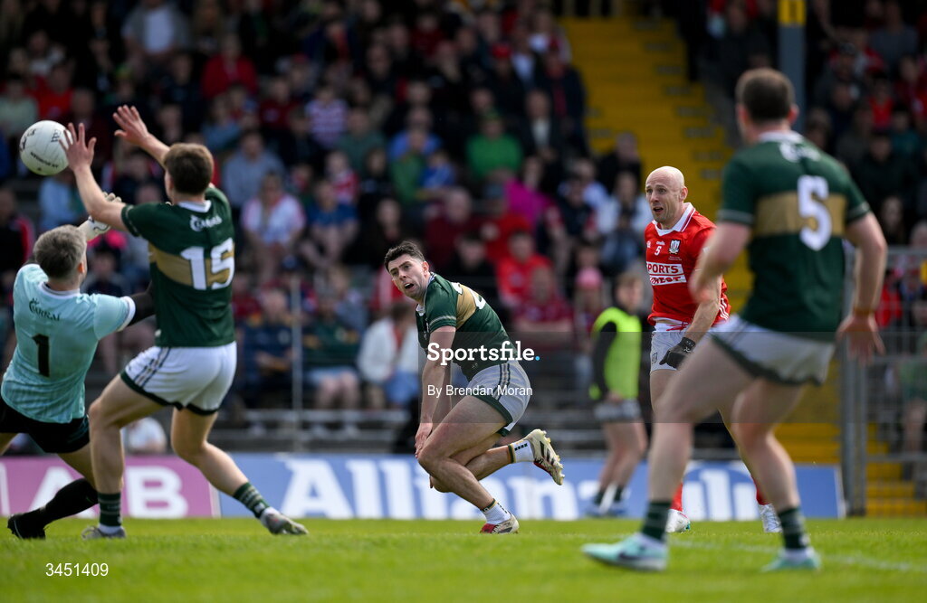10 May 2026; Brian O’Driscoll of Cork scores his side's first goal during the Munster GAA Football Senior Championship final match between Kerry and Cork at Fitzgerald Stadium in Killarney, Kerry. Photo by Brendan Moran/Sportsfile