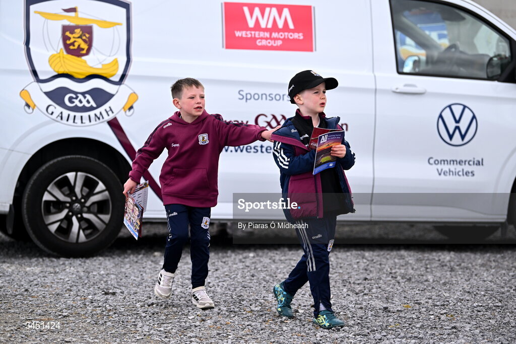 10 May 2026; Galway supporters Éanna Hynes, left, and Rory Burke before the Connacht GAA Football Senior Championship final match between Roscommon and Galway at King & Moffatt Dr Hyde Park in Roscommon. Photo by Piaras Ó Mídheach/Sportsfile