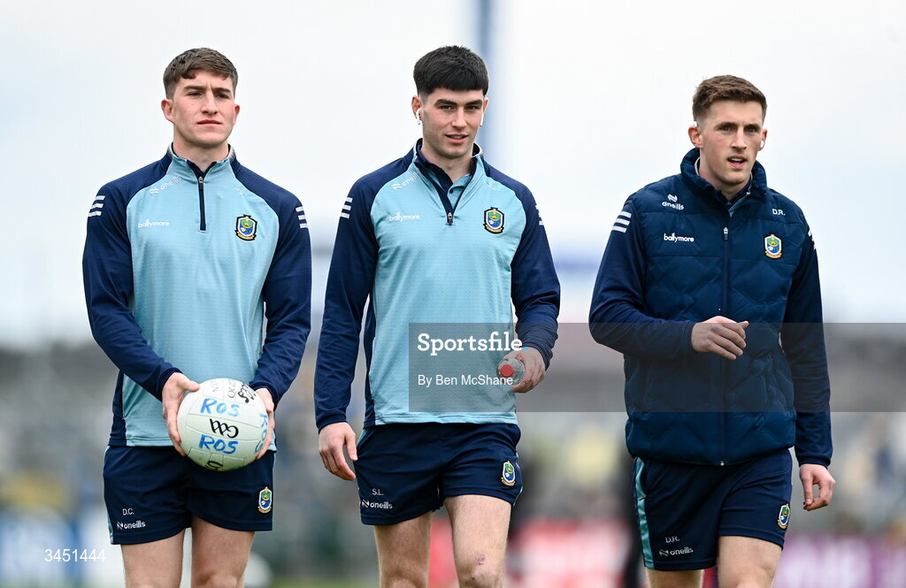 10 May 2026; Roscommon players, from, left, Daire Cregg, Senan Lambe and Dylan Ruane before the Connacht GAA Football Senior Championship final match between Roscommon and Galway at King & Moffatt Dr Hyde Park in Roscommon. Photo by Ben McShane/Sportsfile