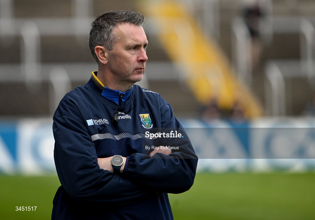 10 May 2026; Wicklow manager Oisín McConville   during the Táilteann Cup round 1 match between Laois and Wicklow at Laois Hire O'Moore Park in Portlaoise, Laois. Photo by Ray McManus/Sportsfile