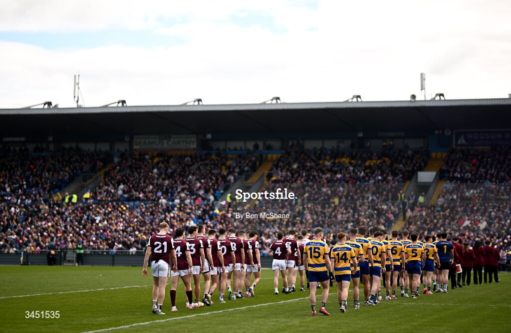 10 May 2026; A general view of the pre-match parade before the Connacht GAA Football Senior Championship final match between Roscommon and Galway at King & Moffatt Dr Hyde Park in Roscommon. Photo by Ben McShane/Sportsfile