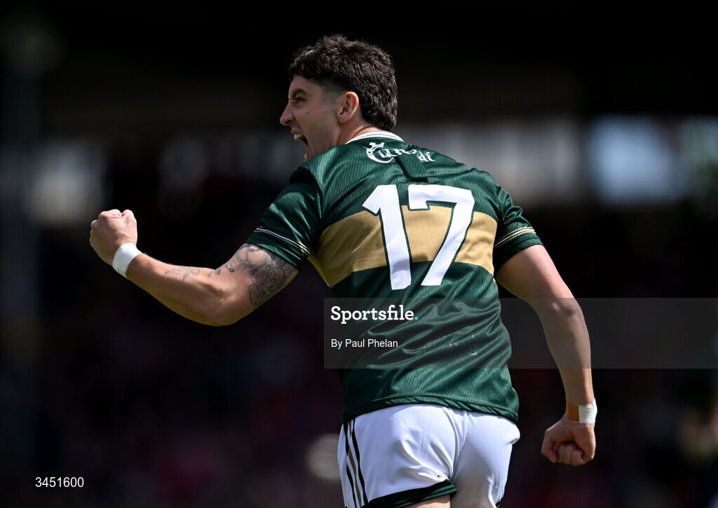 10 May 2026; Tony Brosnan of Kerry celebrates scoring a point during the Munster GAA Football Senior Championship final match between Kerry and Cork at Fitzgerald Stadium in Killarney, Kerry. Photo by Paul Phelan/Sportsfile