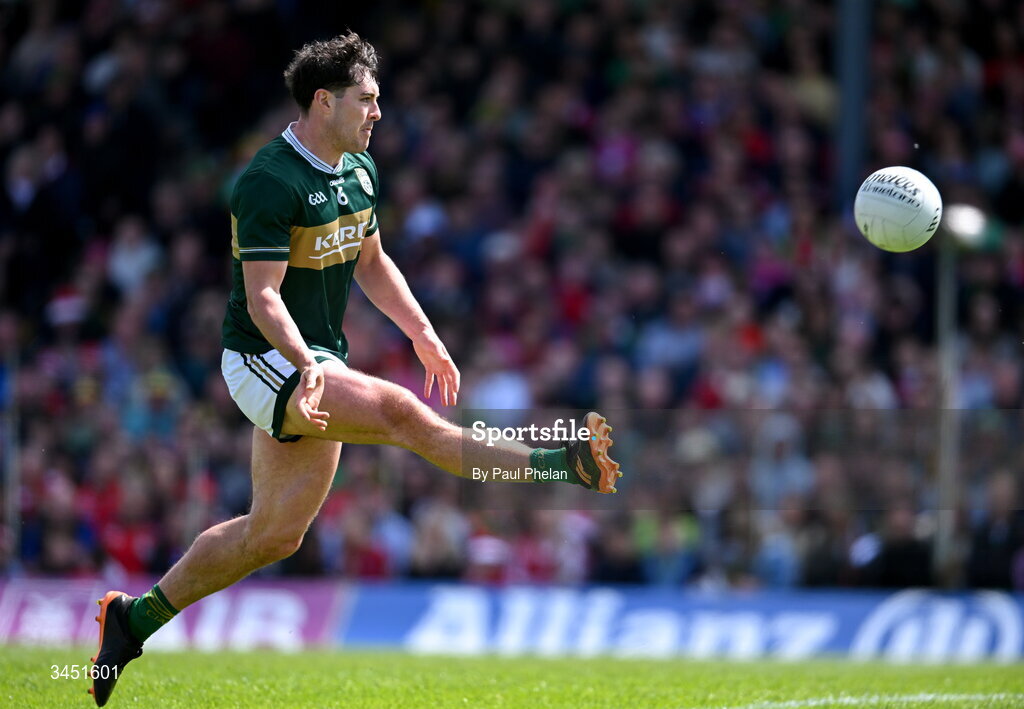 10 May 2026; Mike Breen of Kerry scores a point during the Munster GAA Football Senior Championship final match between Kerry and Cork at Fitzgerald Stadium in Killarney, Kerry. Photo by Paul Phelan/Sportsfile