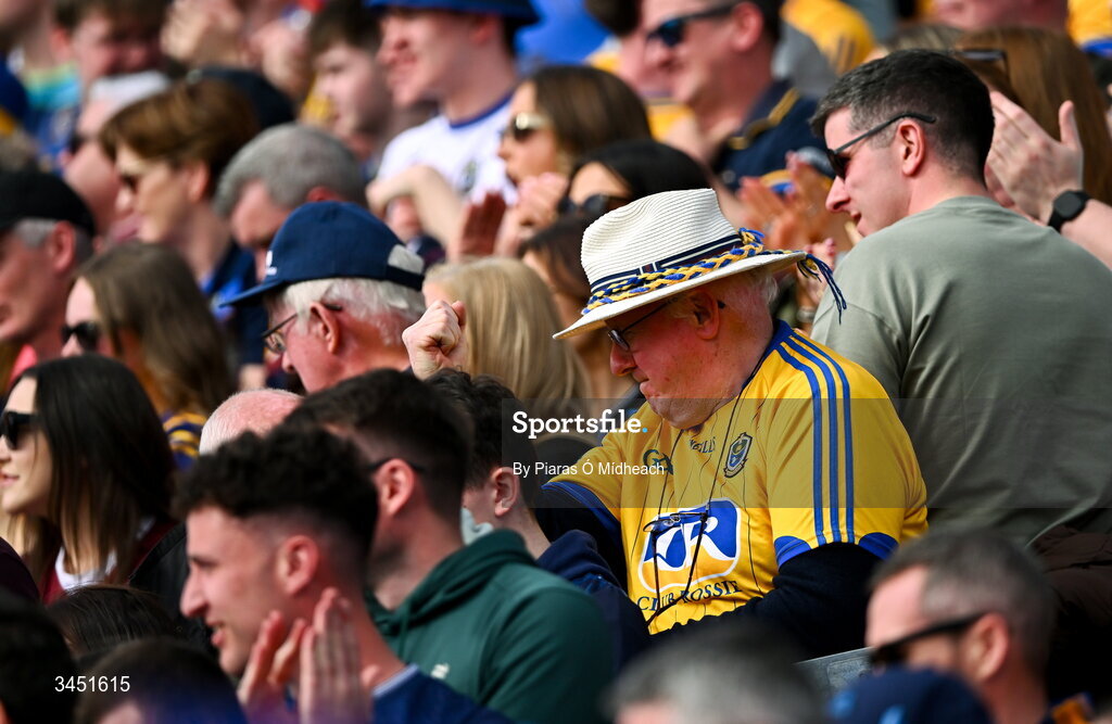 10 May 2026; A Roscommon supporter celebrates his side's first goal, scored by Robert Heneghan, during the Connacht GAA Football Senior Championship final match between Roscommon and Galway at King & Moffatt Dr Hyde Park in Roscommon. Photo by Piaras Ó Mídheach/Sportsfile