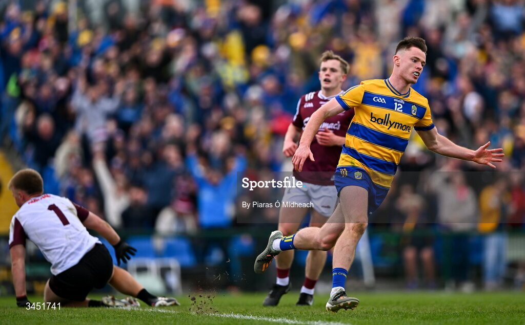 10 May 2026; Darragh Heneghan of Roscommon after scoring his side's third goal during the Connacht GAA Football Senior Championship final match between Roscommon and Galway at King & Moffatt Dr Hyde Park in Roscommon. Photo by Piaras Ó Mídheach/Sportsfile