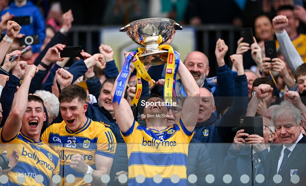 10 May 2026; Roscommon captain Diarmuid Murtagh lifts the Nestor Cup after victory in the Connacht GAA Football Senior Championship final match between Roscommon and Galway at King & Moffatt Dr Hyde Park in Roscommon.  Photo by Ben McShane/Sportsfile
