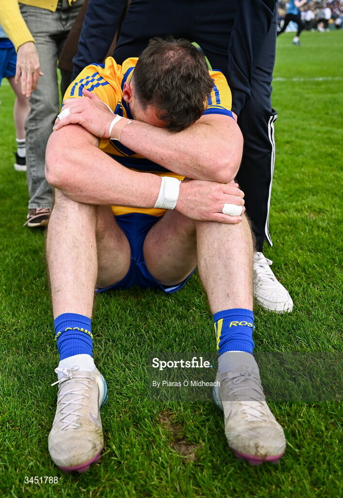 10 May 2026; Roscommon captain Diarmuid Murtagh reacts after the final whistle in the Connacht GAA Football Senior Championship final match between Roscommon and Galway at King & Moffatt Dr Hyde Park in Roscommon. Photo by Piaras Ó Mídheach/Sportsfile