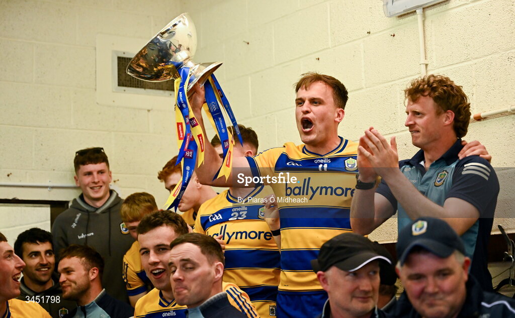 10 May 2026; Enda Smith of Roscommon celebrates with the Nestor Cup in the dressing room after the Connacht GAA Football Senior Championship final match between Roscommon and Galway at King & Moffatt Dr Hyde Park in Roscommon. Photo by Piaras Ó Mídheach/Sportsfile