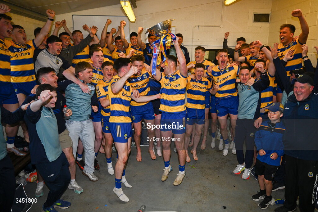 10 May 2026; Roscommon captain Diarmuid Murtagh celebrates with the Nestor Cup and his teammates in the dressing room after the Connacht GAA Football Senior Championship final match between Roscommon and Galway at King & Moffatt Dr Hyde Park in Roscommon. Photo by Ben McShane/Sportsfile