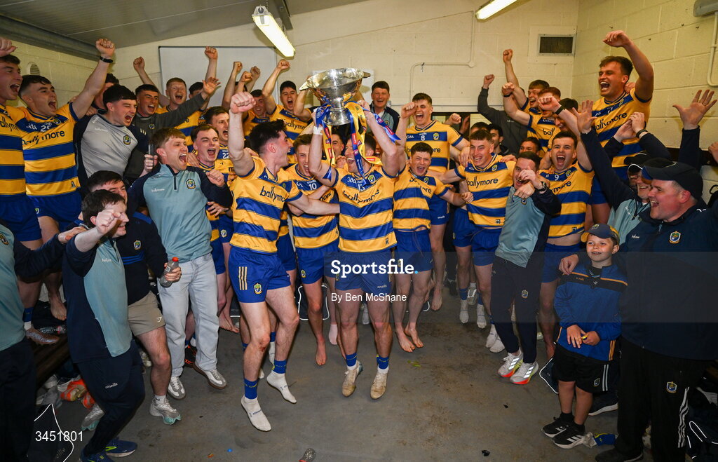 10 May 2026; Roscommon captain Diarmuid Murtagh celebrates with the Nestor Cup and his teammates in the dressing room after the Connacht GAA Football Senior Championship final match between Roscommon and Galway at King & Moffatt Dr Hyde Park in Roscommon. Photo by Ben McShane/Sportsfile