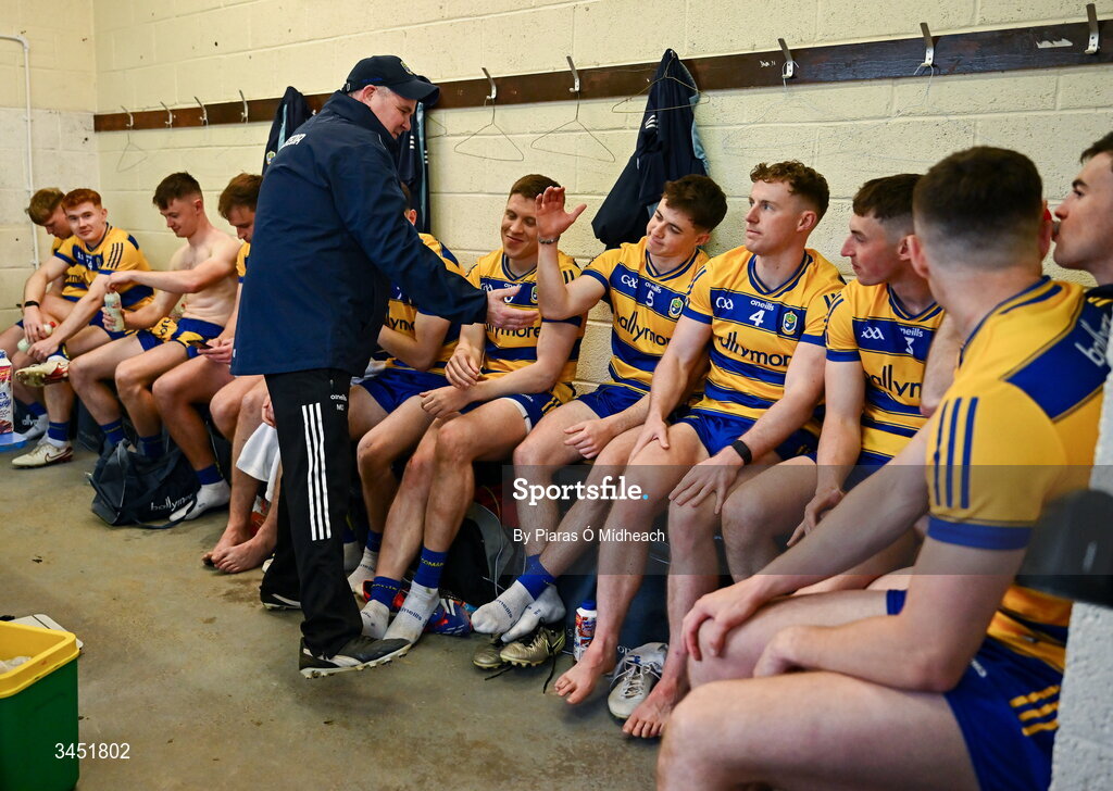 10 May 2026; Roscommon manager Mark Dowd celebrates with his players, including Eoin Ward, 5, in the dressing room after victory in the Connacht GAA Football Senior Championship final match between Roscommon and Galway at King & Moffatt Dr Hyde Park in Roscommon. Photo by Piaras Ó Mídheach/Sportsfile