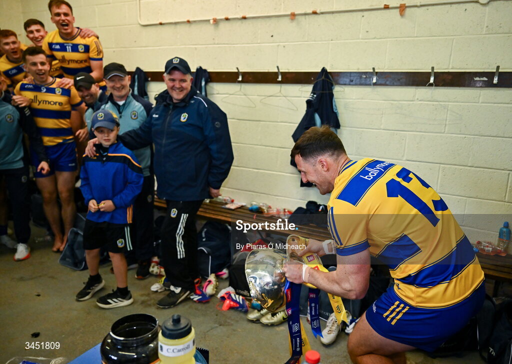 10 May 2026; Roscommon captain Diarmuid Murtagh brings the Nestor Cup to the winning dressing room after victory in the Connacht GAA Football Senior Championship final match between Roscommon and Galway at King & Moffatt Dr Hyde Park in Roscommon. Photo by Piaras Ó Mídheach/Sportsfile