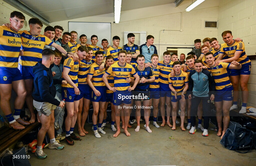 10 May 2026; Roscommon players await the arrival of the Nestor Cup to the winning dressing room after victory in the Connacht GAA Football Senior Championship final match between Roscommon and Galway at King & Moffatt Dr Hyde Park in Roscommon. Photo by Piaras Ó Mídheach/Sportsfile