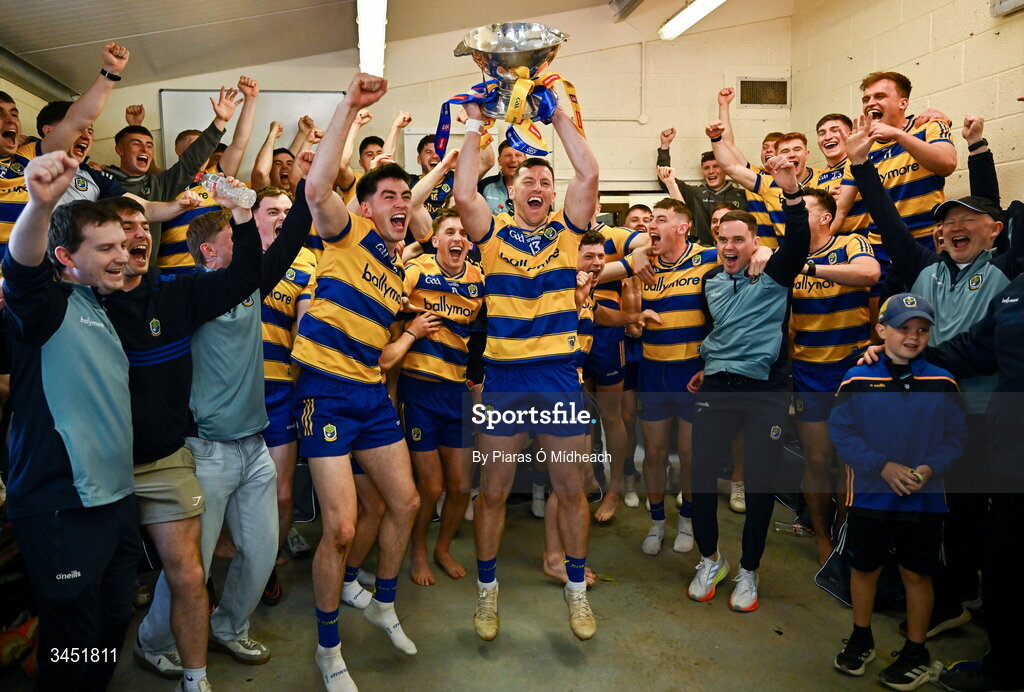 10 May 2026; Roscommon captain Diarmuid Murtagh celebrates with the Nestor Cup in the winning dressing room after victory in the Connacht GAA Football Senior Championship final match between Roscommon and Galway at King & Moffatt Dr Hyde Park in Roscommon. Photo by Piaras Ó Mídheach/Sportsfile