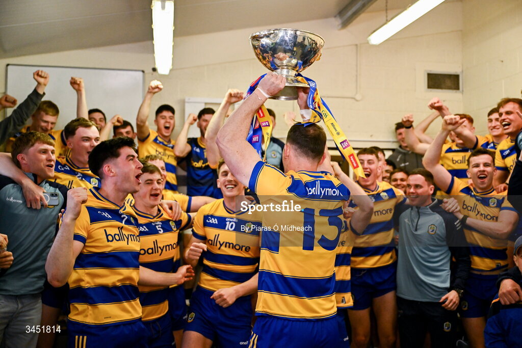 10 May 2026; Roscommon captain Diarmuid Murtagh celebrates with the Nestor Cup in the winning dressing room after victory in the Connacht GAA Football Senior Championship final match between Roscommon and Galway at King & Moffatt Dr Hyde Park in Roscommon. Photo by Piaras Ó Mídheach/Sportsfile