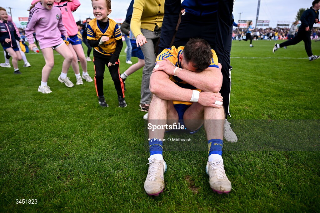 10 May 2026; Roscommon captain Diarmuid Murtagh reacts at the final whistle after victory in the Connacht GAA Football Senior Championship final match between Roscommon and Galway at King & Moffatt Dr Hyde Park in Roscommon. Photo by Piaras Ó Mídheach/Sportsfile