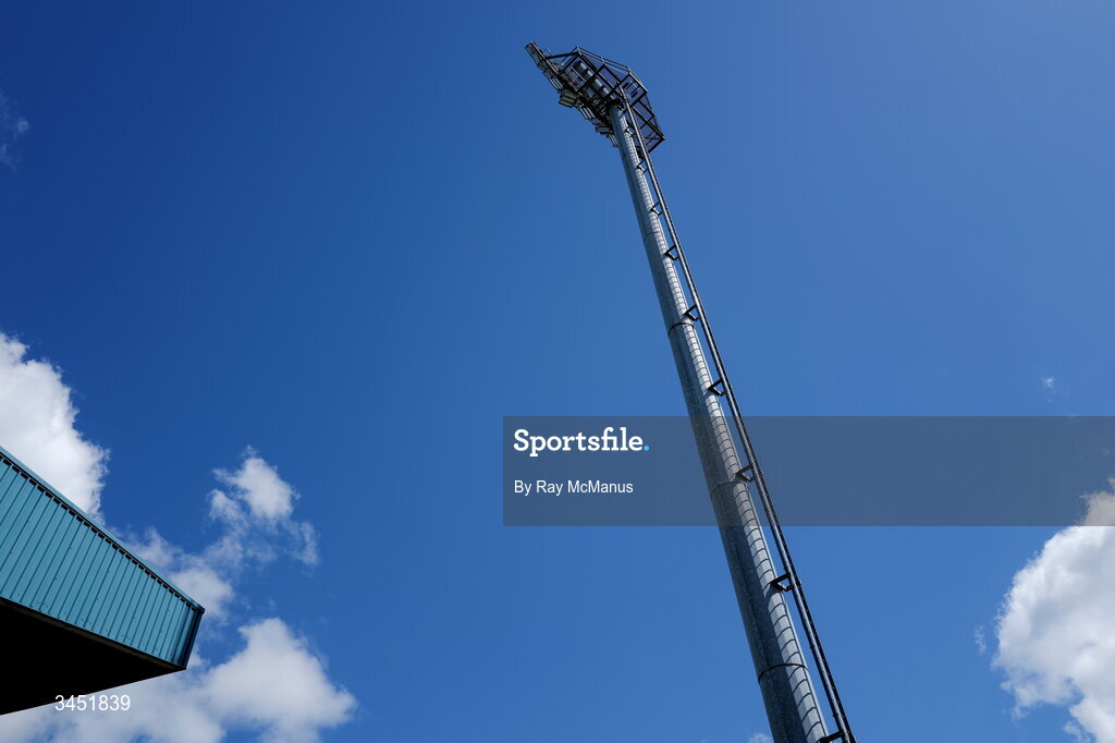 10 May 2026; A floodlight pole and associated floodlights before the Táilteann Cup round 1 match between Laois and Wicklow at Laois Hire O'Moore Park in Portlaoise, Laois. Photo by Ray McManus/Sportsfile