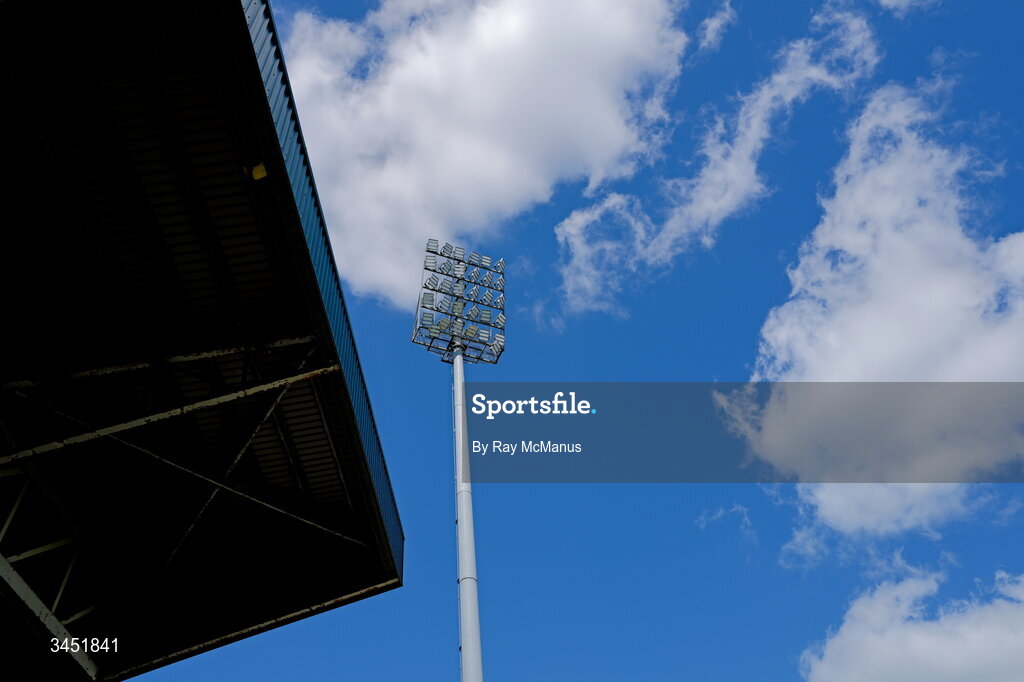 10 May 2026; A floodlight pole and associated floodlights before the Táilteann Cup round 1 match between Laois and Wicklow at Laois Hire O'Moore Park in Portlaoise, Laois. Photo by Ray McManus/Sportsfile