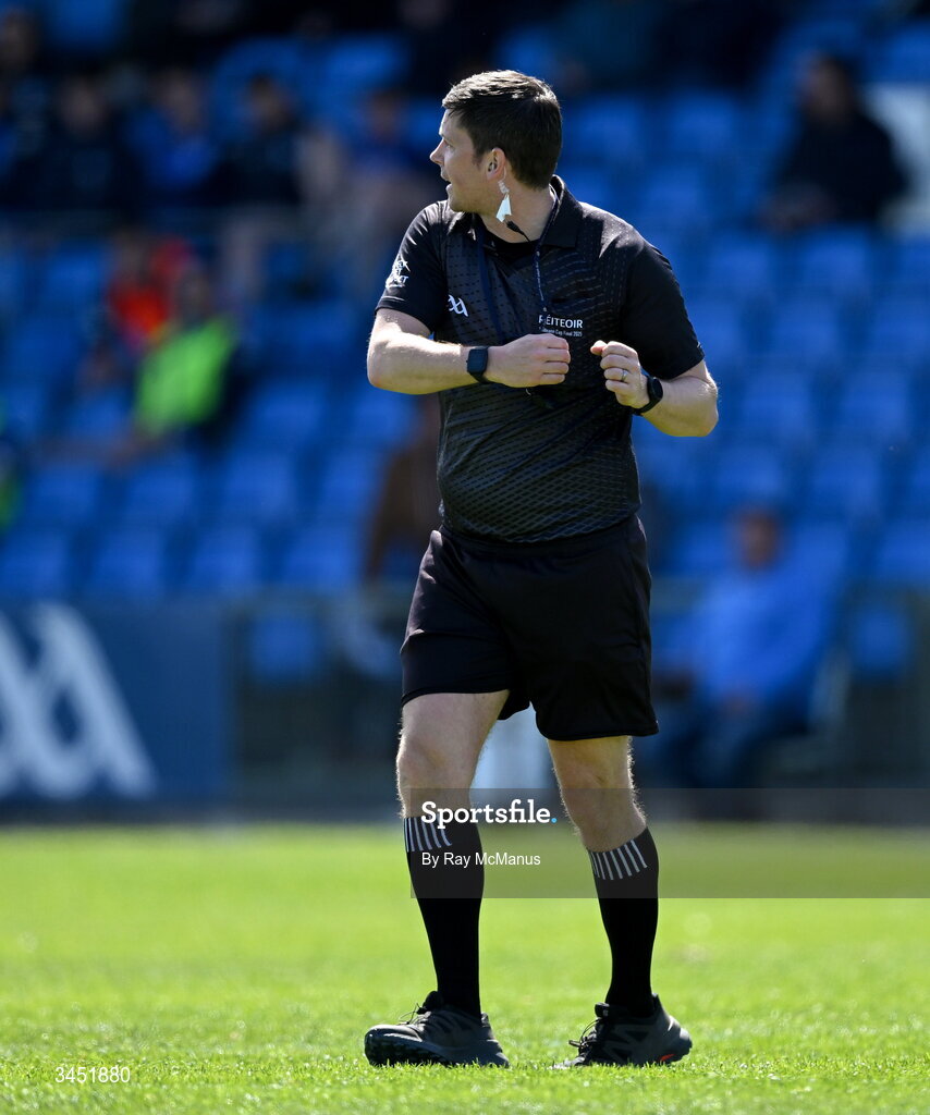 10 May 2026; Referee Barry Tiernan during the Táilteann Cup round 1 match between Laois and Wicklow at Laois Hire O'Moore Park in Portlaoise, Laois. Photo by Ray McManus/Sportsfile