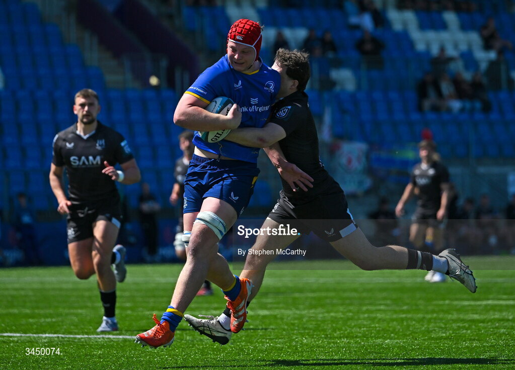 9 May 2026; Mahon Ronan of Leinster on his way to scoring his side's sixth try during the IRFU Interprovincial A Championship match between Leinster A and Ulster A at Energia Park in Dublin. Photo by Stephen McCarthy/Sportsfile