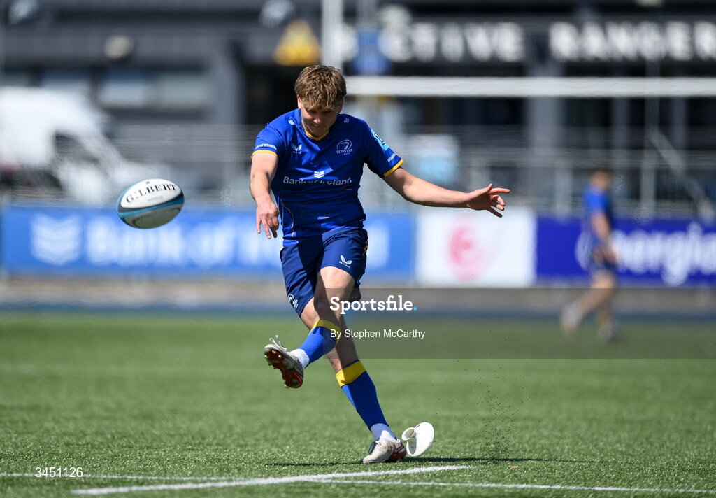 9 May 2026; Caspar Gabriel of Leinster kicks a conversion during the IRFU Interprovincial A Championship match between Leinster A and Ulster A at Energia Park in Dublin. Photo by Stephen McCarthy/Sportsfile