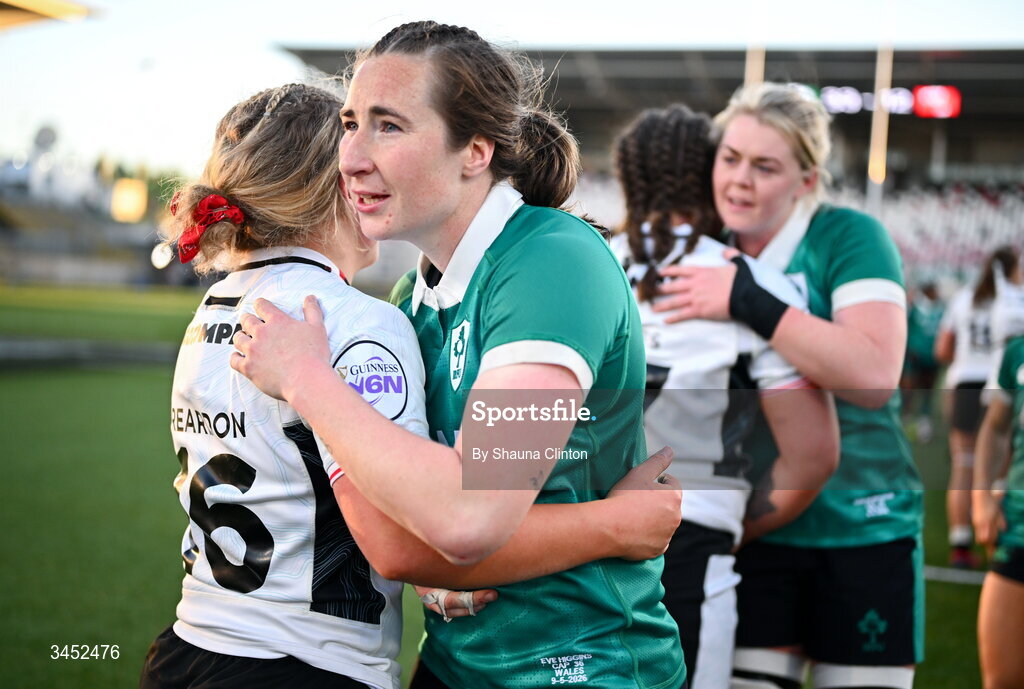 9 May 2026; Eve Higgins of Ireland after the Women's 6 Nations Rugby Championship match between Ireland and Wales at Affidea Stadium in Belfast. Photo by Shauna Clinton/Sportsfile