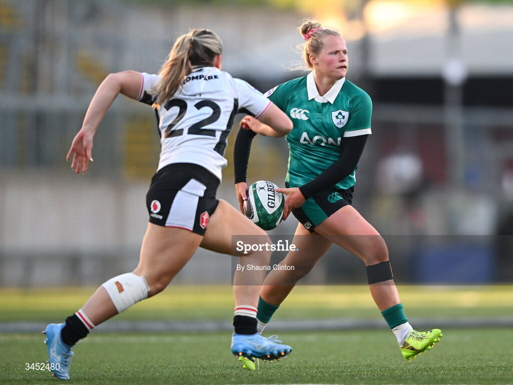 9 May 2026; Dannah O'Brien of Ireland during the Women's 6 Nations Rugby Championship match between Ireland and Wales at Affidea Stadium in Belfast. Photo by Shauna Clinton/Sportsfile