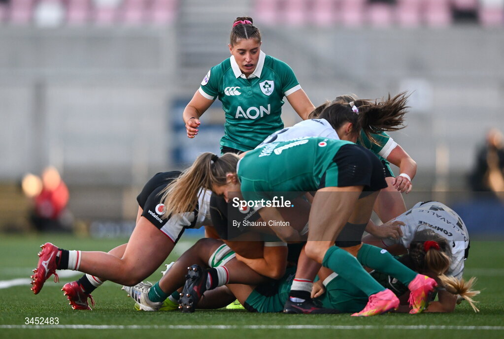 9 May 2026; Katie Whelan of Ireland during the Women's 6 Nations Rugby Championship match between Ireland and Wales at Affidea Stadium in Belfast. Photo by Shauna Clinton/Sportsfile