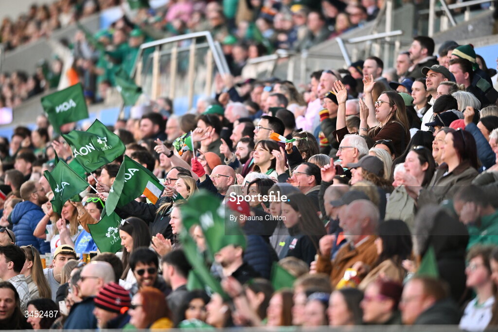 9 May 2026; Supporters during the Women's 6 Nations Rugby Championship match between Ireland and Wales at Affidea Stadium in Belfast. Photo by Shauna Clinton/Sportsfile