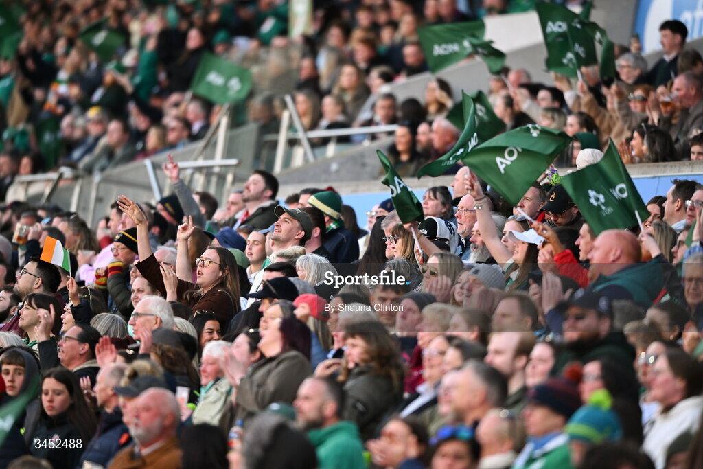9 May 2026; Supporters during the Women's 6 Nations Rugby Championship match between Ireland and Wales at Affidea Stadium in Belfast. Photo by Shauna Clinton/Sportsfile