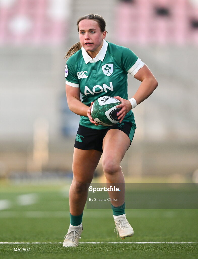 9 May 2026; Robyn O'Connor of Ireland during the Women's 6 Nations Rugby Championship match between Ireland and Wales at Affidea Stadium in Belfast. Photo by Shauna Clinton/Sportsfile