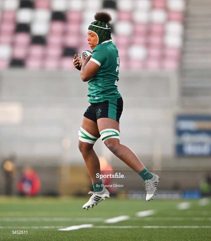 9 May 2026; Grace Moore of Ireland during the Women's 6 Nations Rugby Championship match between Ireland and Wales at Affidea Stadium in Belfast. Photo by Shauna Clinton/Sportsfile