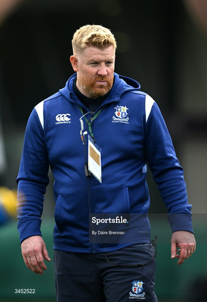 26 April 2026; St Mary's College RFC head coach Mark McHugh ahead of the Energia Men's All-Ireland League Division 1A final match between Clontarf FC and St Mary's College RFC at the Aviva Stadium in Dublin. Photo by Daire Brennan/Sportsfile
