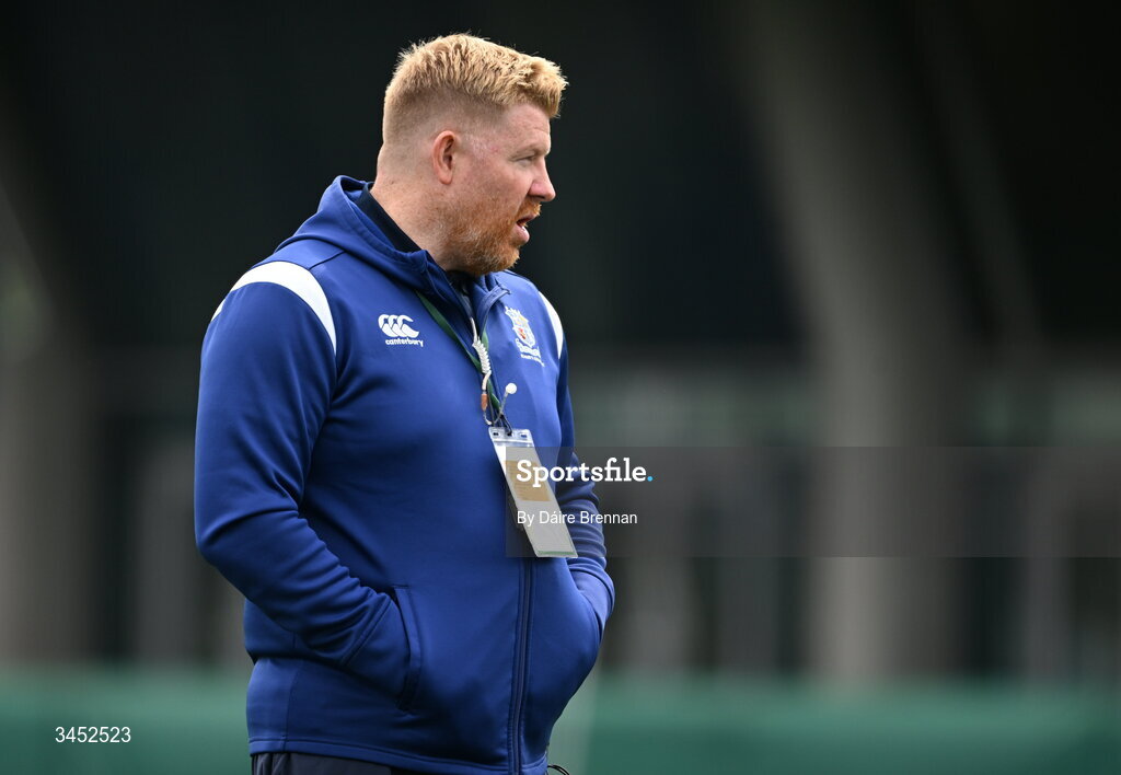 26 April 2026; St Mary's College RFC head coach Mark McHugh ahead of the Energia Men's All-Ireland League Division 1A final match between Clontarf FC and St Mary's College RFC at the Aviva Stadium in Dublin. Photo by Daire Brennan/Sportsfile