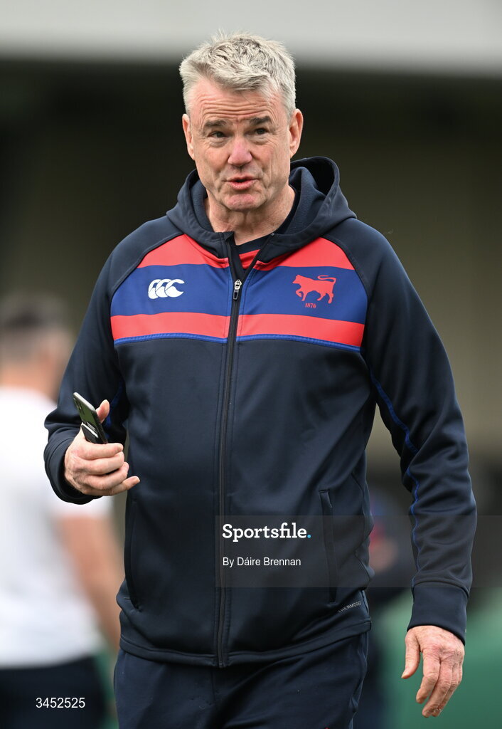 26 April 2026; Clontarf FC head coach Andy Wood ahead of the Energia Men's All-Ireland League Division 1A final match between Clontarf FC and St Mary's College RFC at the Aviva Stadium in Dublin. Photo by Daire Brennan/Sportsfile