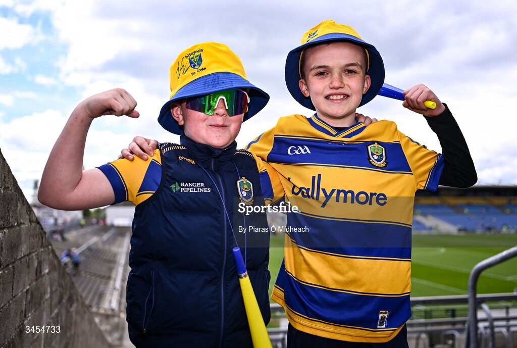 10 May 2026; Roscommon supporters Patrick Maguire, age 9, left, and Evan O'Keeffe, age 11, and both from Oran before the Connacht GAA Football Senior Championship final match between Roscommon and Galway at King & Moffatt Dr Hyde Park in Roscommon. Photo by Piaras Ó Mídheach/Sportsfile