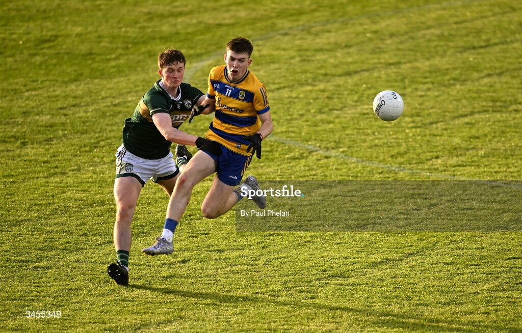 13 May 2026; Dara Stack of Kerry in action against Dean Casey of Roscommon during the Dalata Hotel Group GAA Football All-Ireland U20 Championship semi-final match between Kerry and Roscommon at FBD Semple Stadium in Thurles, Tipperary. Photo by Paul Phelan/Sportsfile