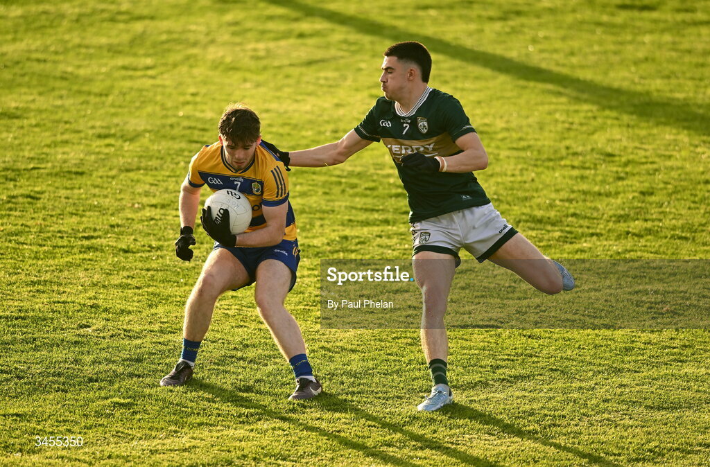 13 May 2026; Colin Murray of Roscommon in action against Pa Walsh of Kerry during the Dalata Hotel Group GAA Football All-Ireland U20 Championship semi-final match between Kerry and Roscommon at FBD Semple Stadium in Thurles, Tipperary. Photo by Paul Phelan/Sportsfile