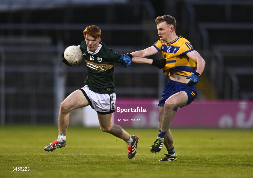 13 May 2026; Jack Joy of Kerry in action against Eoghan Carthy of Roscommon during the Dalata Hotel Group GAA Football All-Ireland U20 Championship semi-final match between Kerry and Roscommon at FBD Semple Stadium in Thurles, Tipperary. Photo by Paul Phelan/Sportsfile